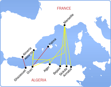 Ferries to Algeria map