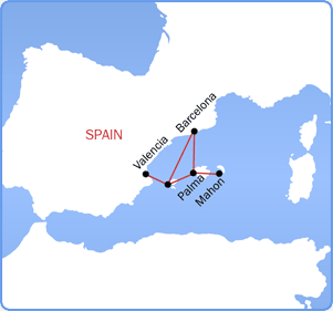 Ferries to Balearics map
