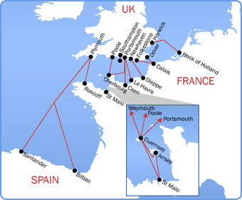 Ferries to UK map
