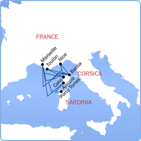 Ferries to Corsica map