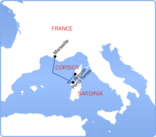 Ferries to Sardinia map