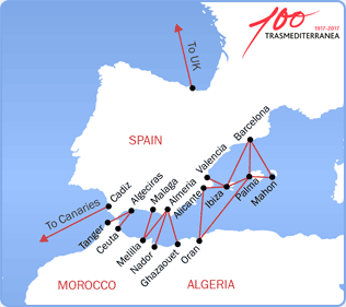 Acciona Trasmediterranea Ferries map